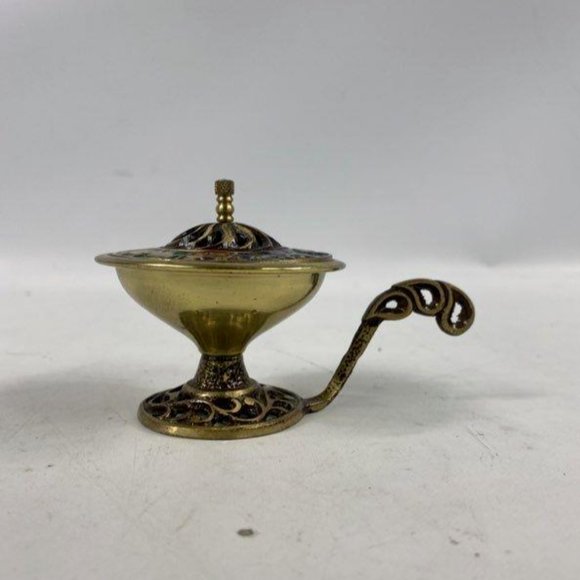 Vintage Oppenheim Gold Tone Enamel Brass Scorpio Print Saccharin Dispenser w/Lid - Picture 1 of 6